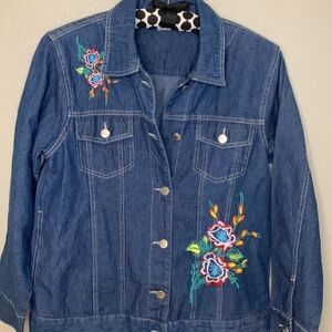 y2k Embroidered Blue Denim Jean Jacket Floral‎ Tudor Court, s